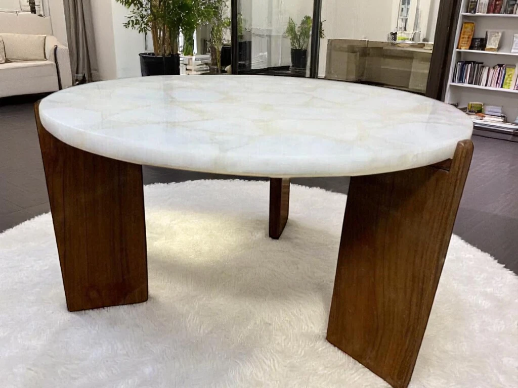 Elegant Round White Quartz Agate Sofa Table for Living Room